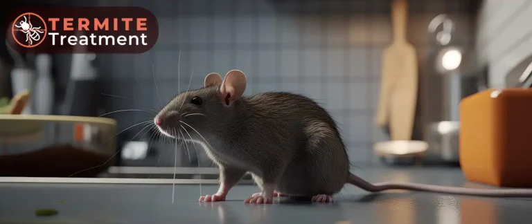 An image of a rat on a kitchen counter.