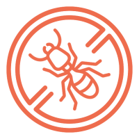 Biohazard symbol with a termite silhouette in the center.