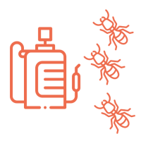 A graphic icon depicting termite treatment services with a spray bottle and dead insects nearby.